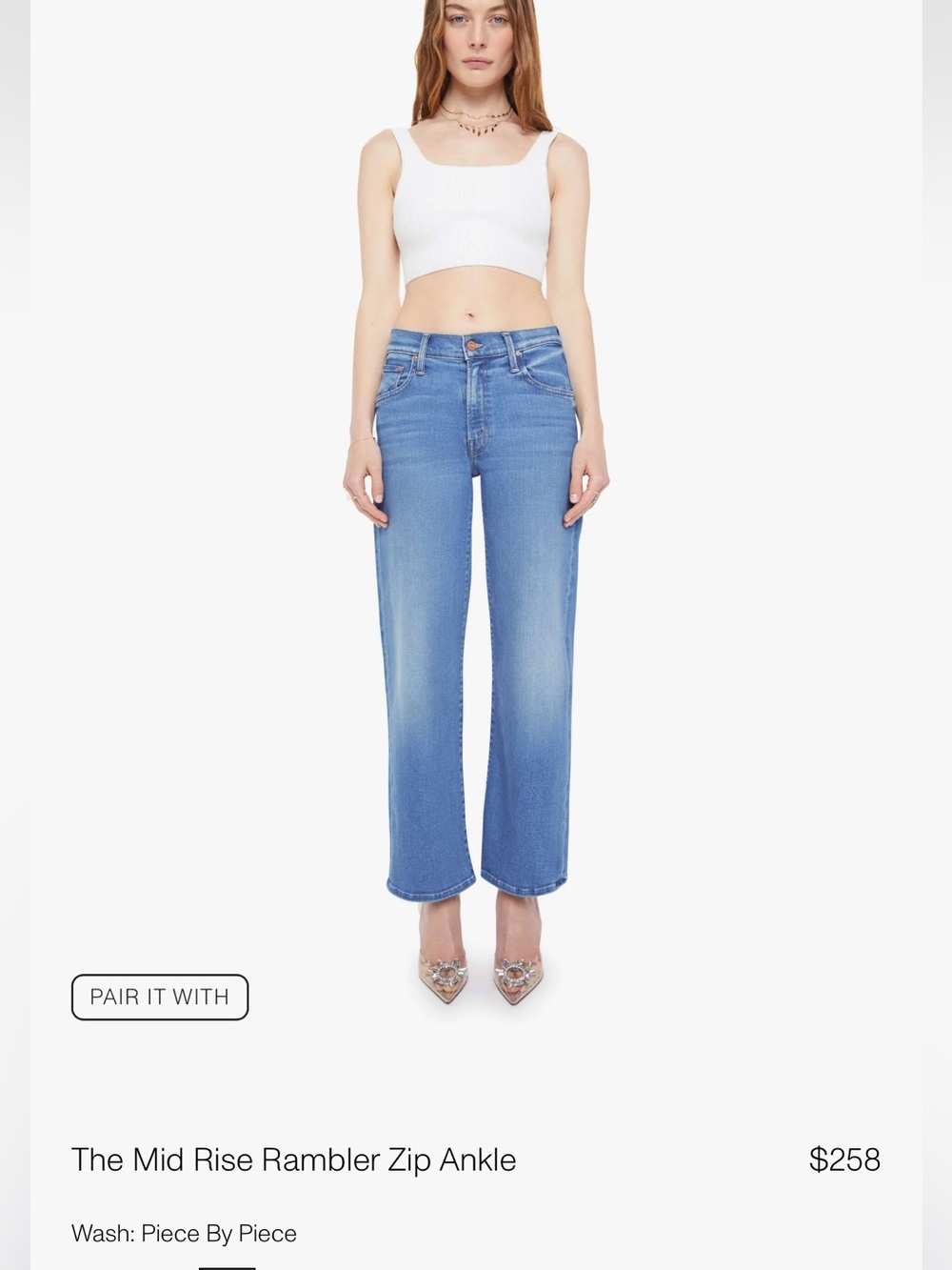 MOTHER Mid Rise Rambler Zip Ankle Jeans - Light Blue Denim